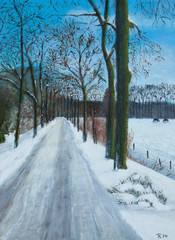 Oil painting of a winter landscape