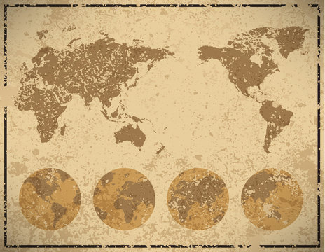 world map in vintage pattern paper, vector illustration