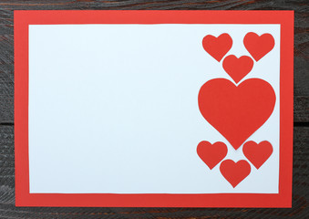 Beautiful hand made post card with paper hearts