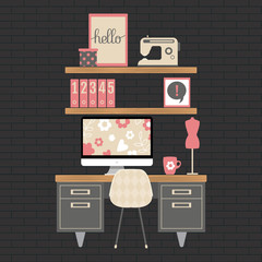 Illustration of modern home office workspace. - 77357708