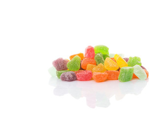 Colorful sugar jelly candy over white background