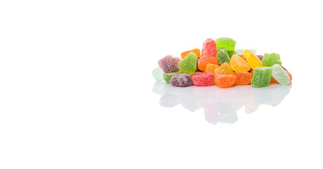 Colorful sugar jelly candy over white background