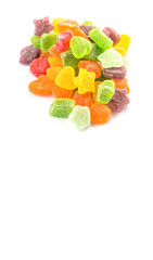 Colorful sugar jelly candy over white background