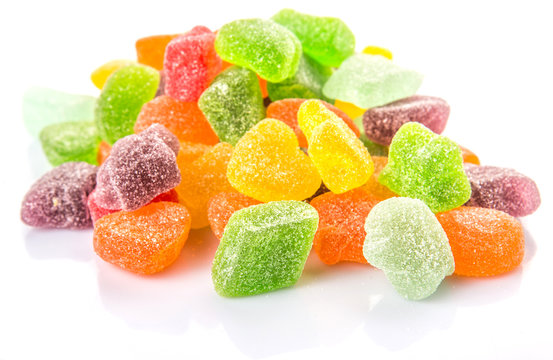 Colorful sugar jelly candy over white background