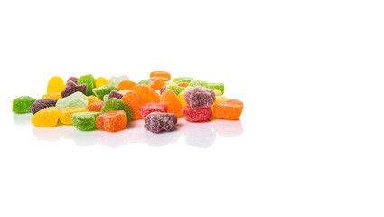 Colorful sugar jelly candy over white background