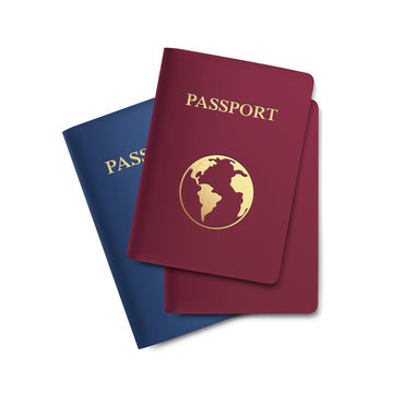 Vector Set of Passports with Map Isolated on White