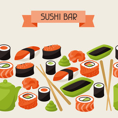 Seamless pattern with sushi.