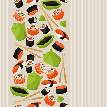 Seamless pattern with sushi.