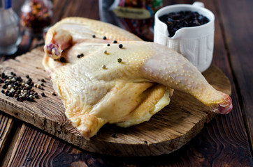 Raw chicken, peppers and rice