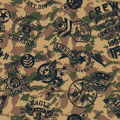 Military style patches  seamless vector pattern