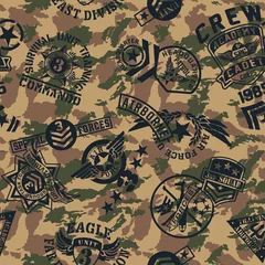 Wallpaper murals Military pattern Military style patches  seamless vector pattern