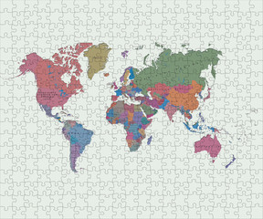 Fototapeta na wymiar Weltkarte der Puzzleteile hergestellt