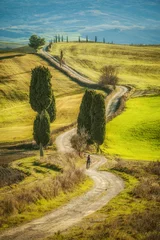 Foto auf Acrylglas Cypress trees on the road to a farmhouse in the Tuscan landscape © Jarek Pawlak