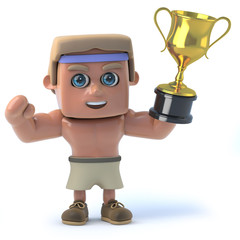 Fototapeta premium 3d Bodybuilder wins a gold cup trophy