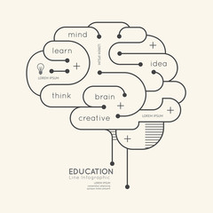 Flat linear Infographic Education Outline Brain Concept.Vector I