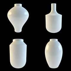 White vases isolated on a black background