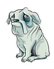 Cartoon grey bulldog with sad eyes