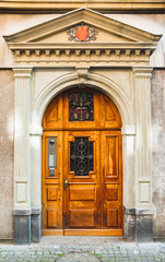 Fototapeta na wymiar Old wooden door in Vevey, Switzerland
