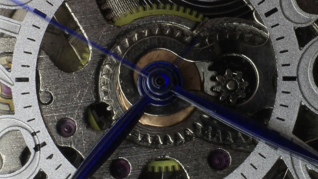 Macro clip of watch gears and hands moving