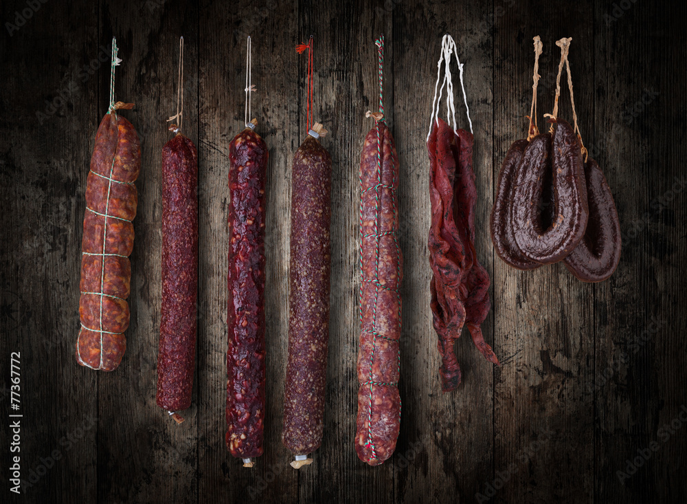 Wall mural salami sausages