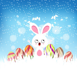 happy easter eggs and bunny winter background