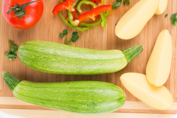 vegetables on wooden platter
