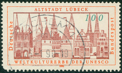 stamp printed in the Germany shows View of Lubeck