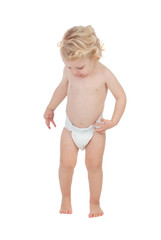 Adorable blond baby with two years in diaper