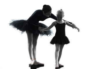 woman and little girl  ballerina ballet dancer dancing silhouett