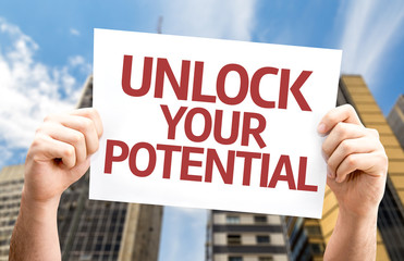 Unlock your Potential card with a urban background