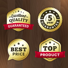 set business gold premium label on wood vector background