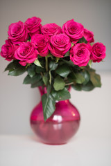 bouquet of pink roses in a vase,  present to 14 february