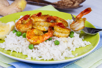 Shrimps with Rice and Peas