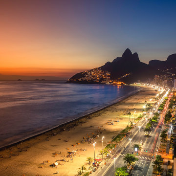 Sunset over Ipanema Beach in Rio de Janeiro, Brazil