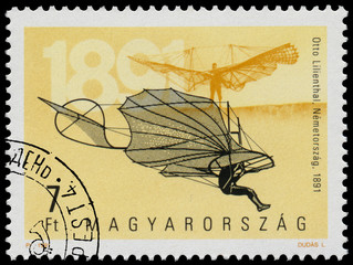 Stamp printed in Hungary shows 100th Anniversary of Airplanes