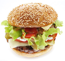Hamburger isolated on a white background.