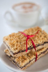 Cup of coffee and tasty homemade pie