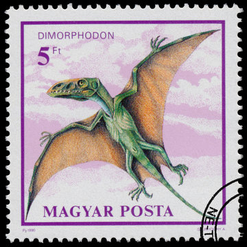 Stamp printed in Hungary shows Prehistoric Animal