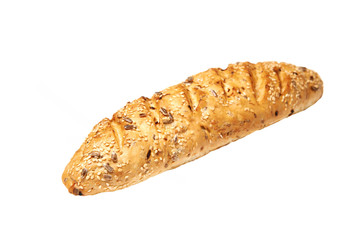 loaf with seeds and grains on a white background