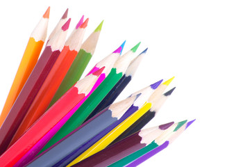 Colour pencils isolated on white background close up
