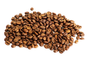 Brown coffee beans isolated on white background