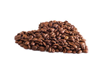 Brown coffee beans isolated on white background