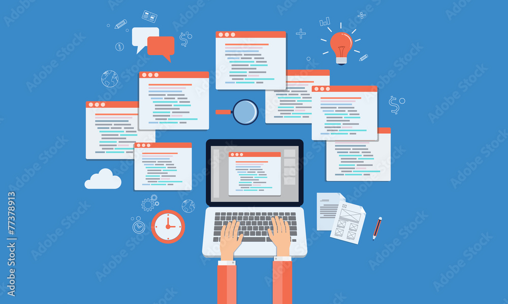Fototapete vector programer develop web site and application on laptop