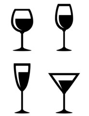 set of isolated wine glasses icons