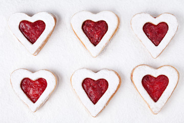 Heart shaped cookies with jam for valentine's day