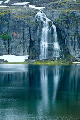 Fototapeta na wymiar Summer mountain waterfall (Norway)