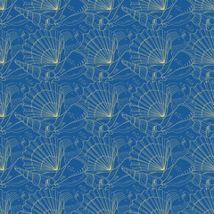 Seashells seamless pattern. Blue