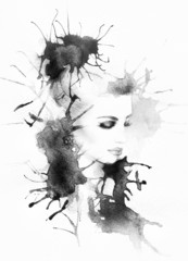 woman portrait .abstract watercolor .fashion background