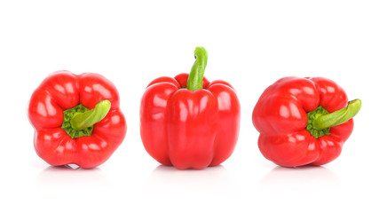 ripe red bell pepper on white background