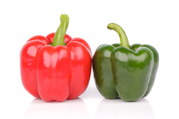 Red and green sweet pepper isolated on a white background